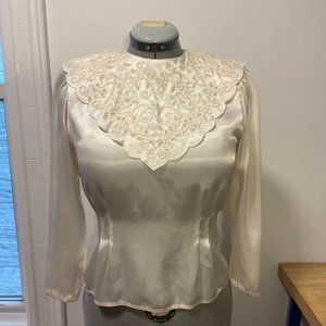 Vintage White Pearl Embroidered Blouse